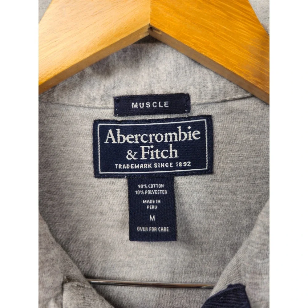 VTG Abercrombie & Fitch Mens Muscle Fit Polo Shirt Gray Medium Patch Logo Cotton
